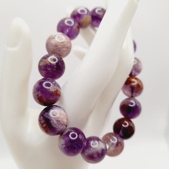 14mm Amethyst Stretch Bracelet Natural Purple Gemstone Round Beads 6.5” - Picture 3 of 9